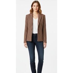 Ann May Textured Pink Brown Tweed Open Front Career Blazer, Small
